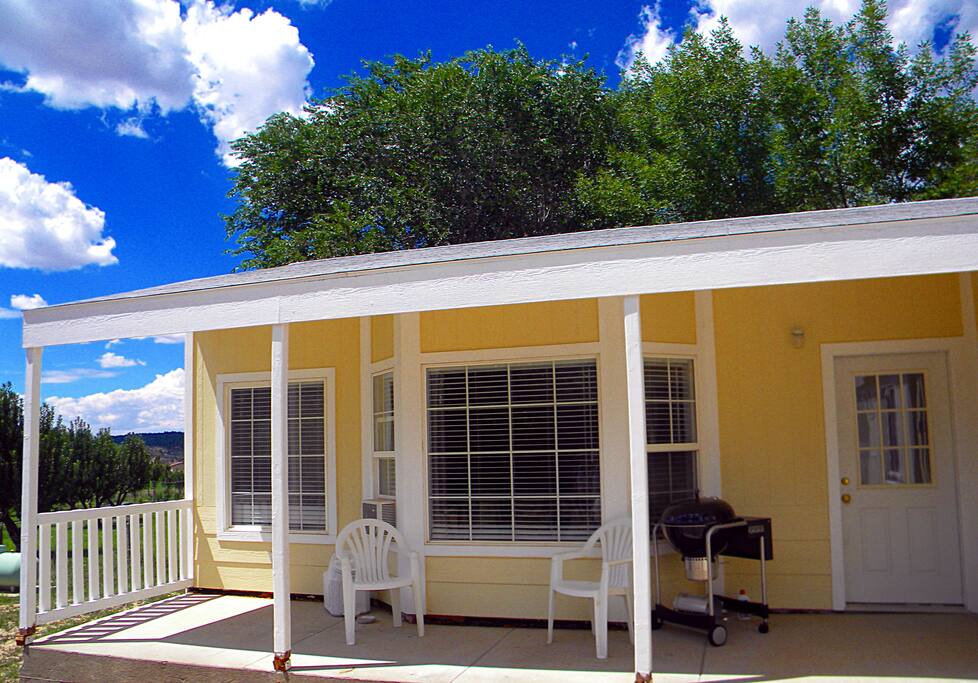 Back porch with separate entrance to the bonus room and BBQ