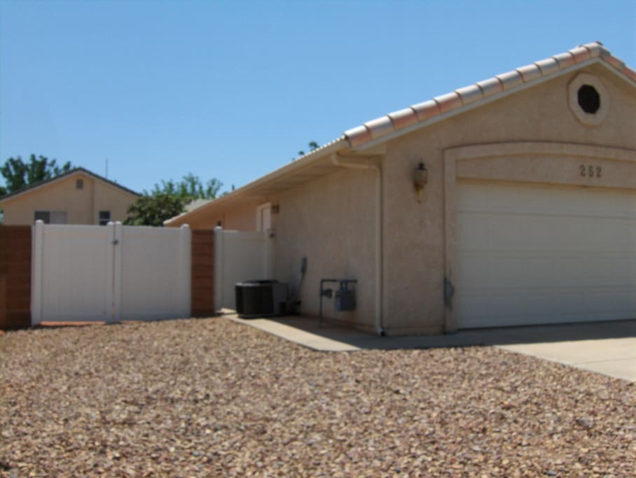 Side view and garage