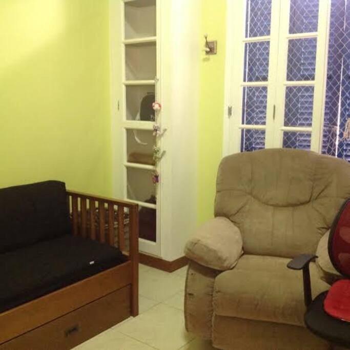 Two single beds (a single bed with a roll-away) in the bedroom, for two people