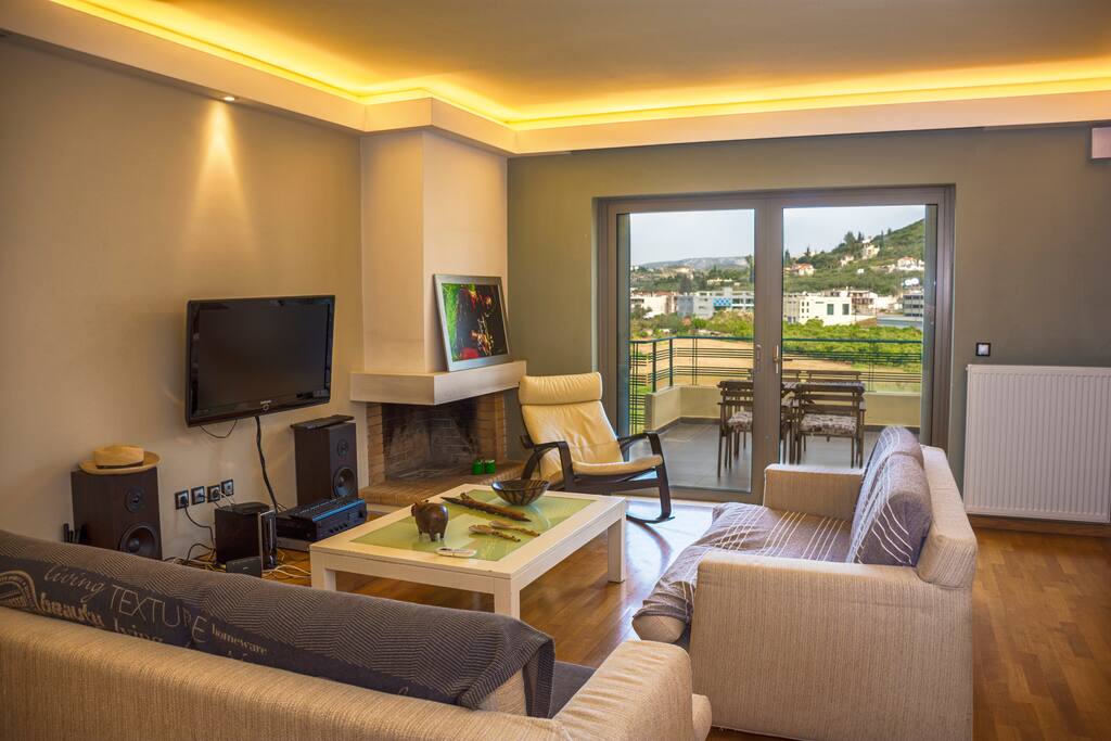 The living room and the view from thee balcony
