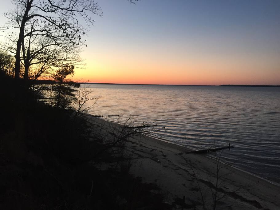 View to the West of the beach at sunset