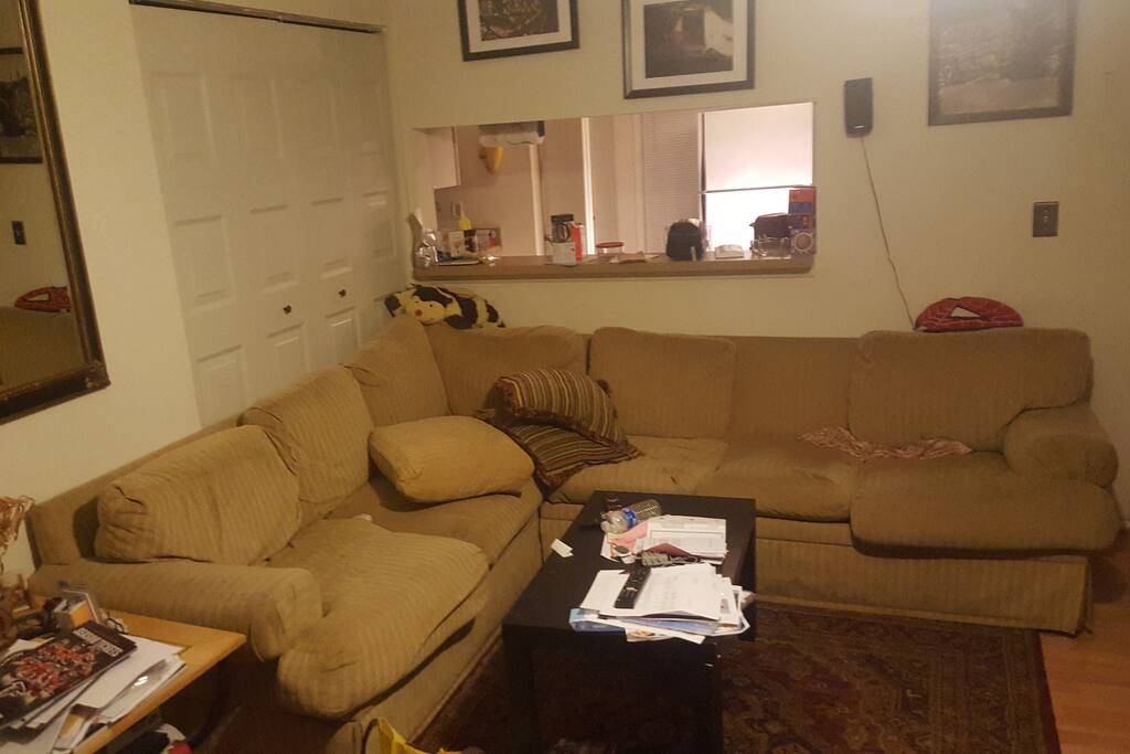 The sectional in front of the tv