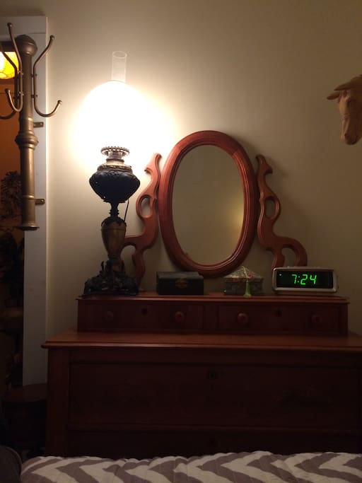 Walnut dresser with Downton Abbey lamp