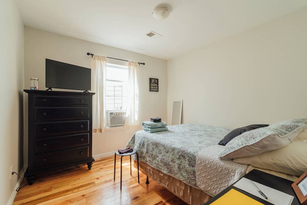 The room boast tons of natural light