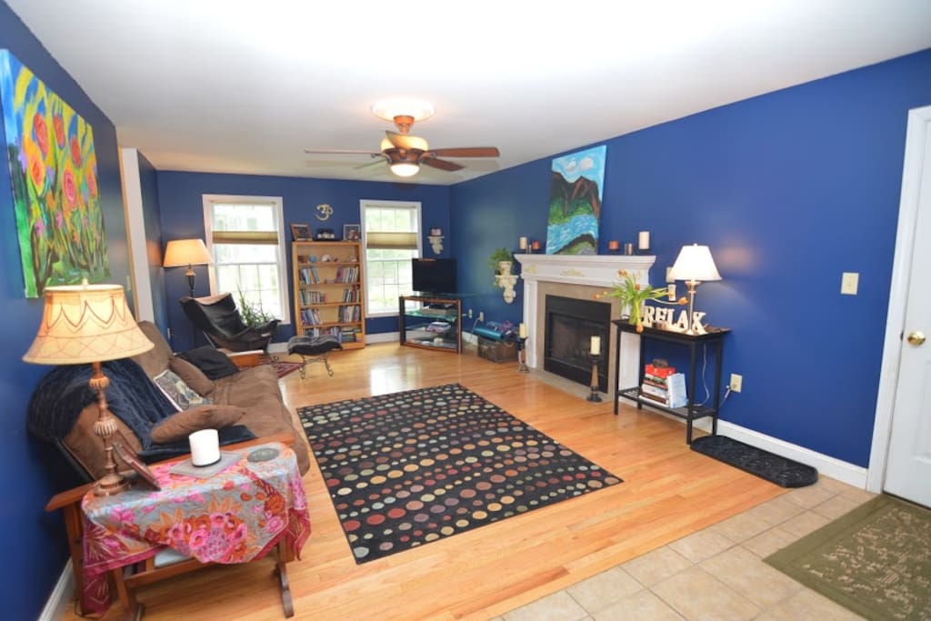 Chill by the fire in the Beautiful Blue Relaxation Room....