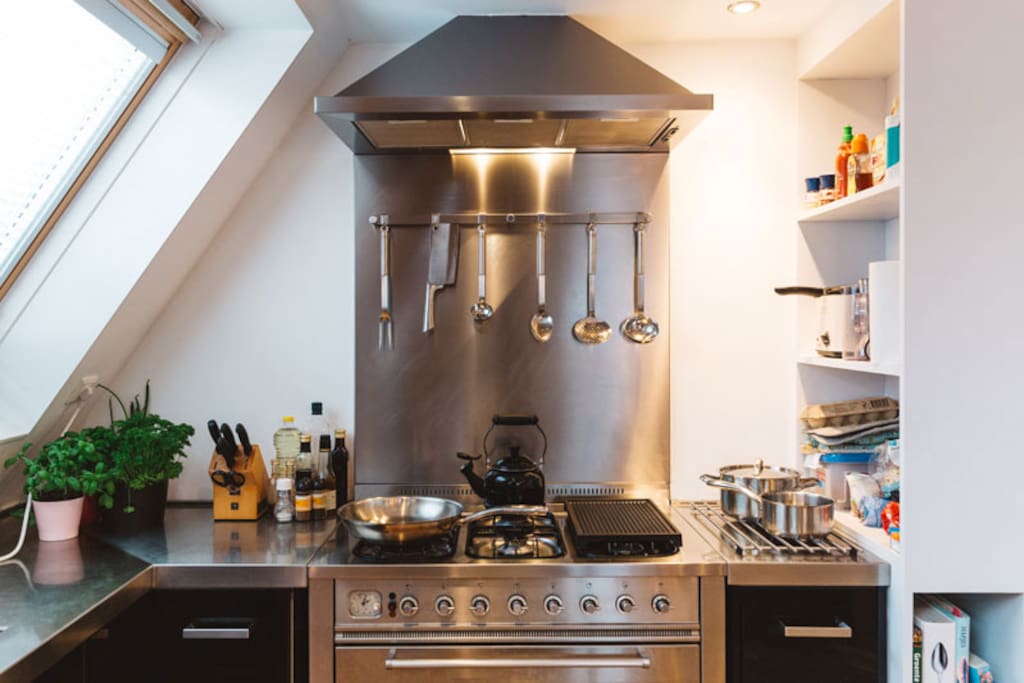 Modern kitchen including gas stove