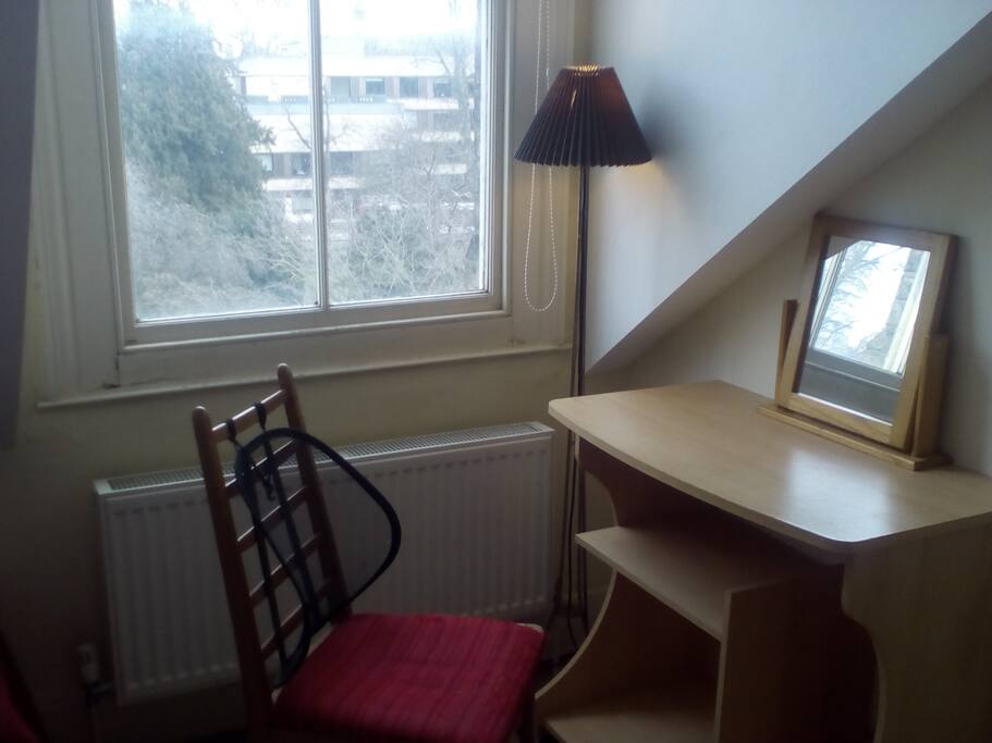 The desk and window.