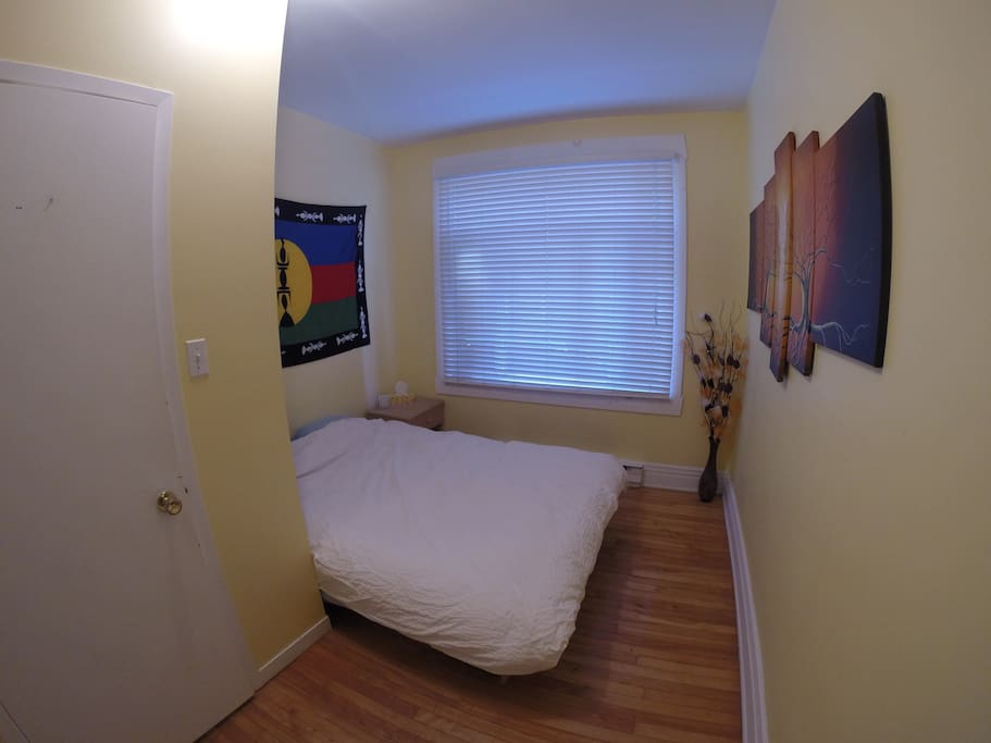 Chambre lumineuse avec lit Queen