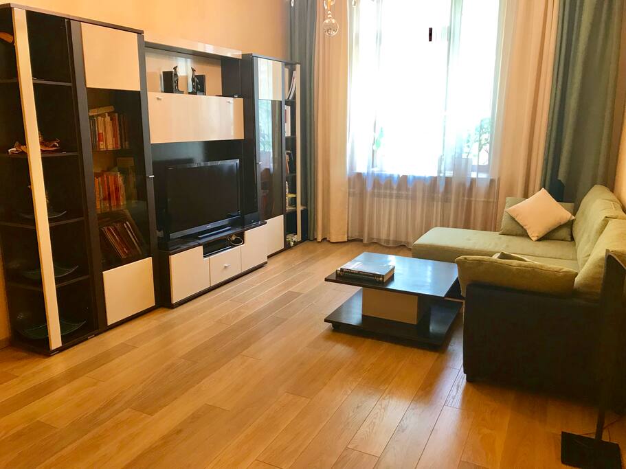 Large living room with a sofa