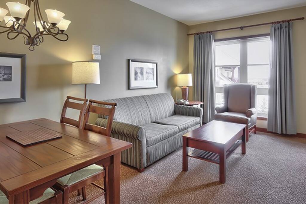 The open-concept layout of the condo is great for getting everyone together