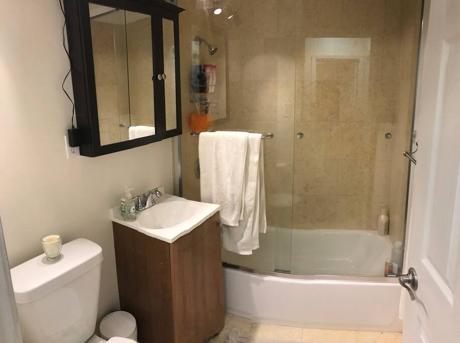Full tub and shower combo.