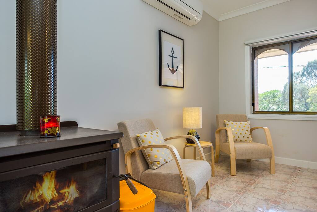 Wood fire in lounge room