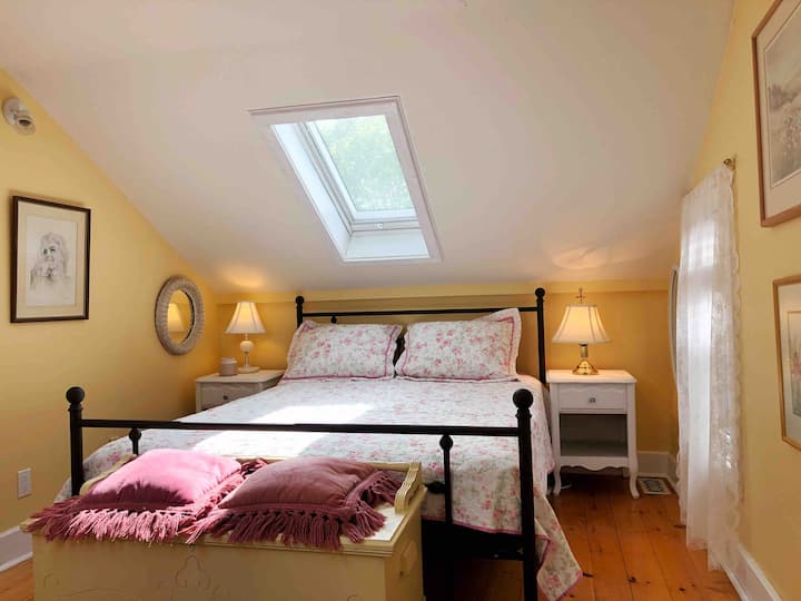 Upper level bedroom with two skylights. 