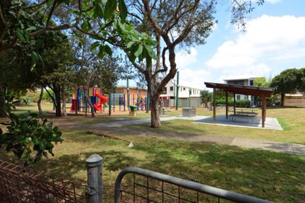 Kid-friendly park accessed from backyard