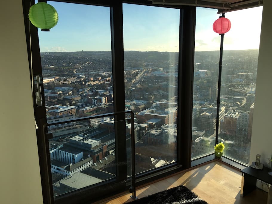 Panoramic views of Sheffield from the living room