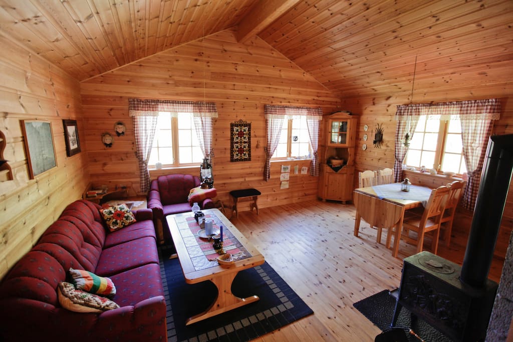 Typical Norwegian wood Cabin. The living room