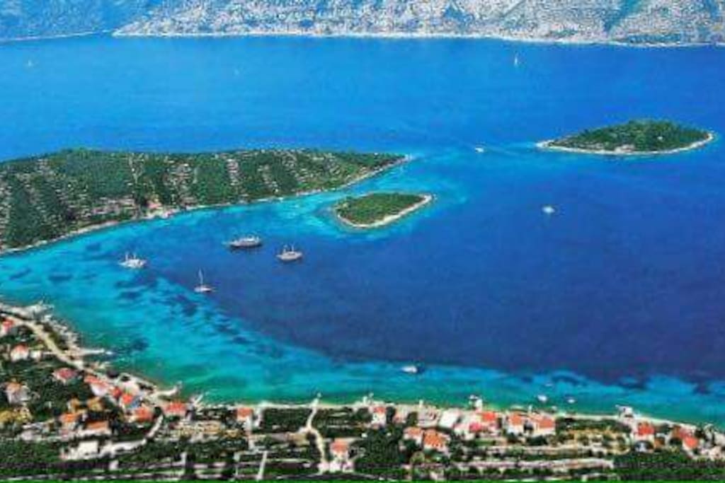 Our house in left bottom corner, Kneža bay, island of Korčula