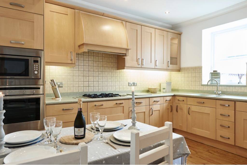 The well-equipped kitchen and dining area.