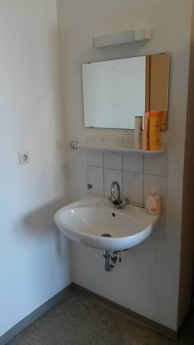 Sink in the room. Shampoo and soap for You.