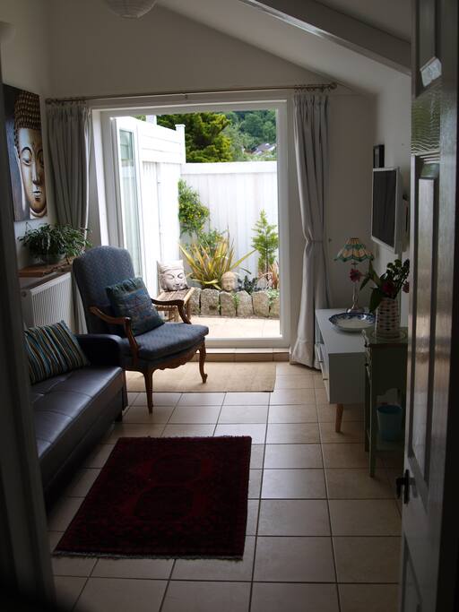 Living room with french doors