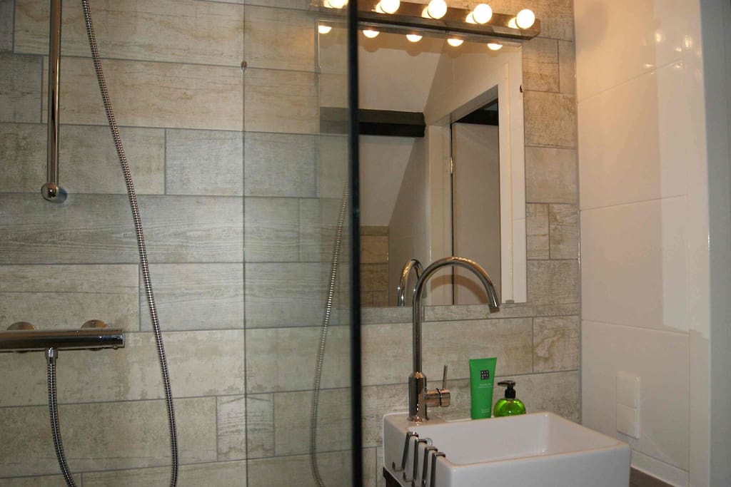 moderne badkamer douche toilet wastafel
