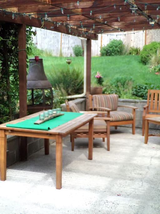 Covered patio - table seats 6 comfortably Chiminea (make smores)