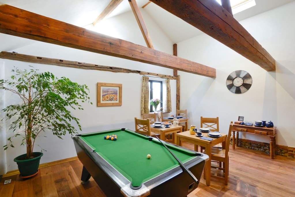 Dining area with guest pool table
