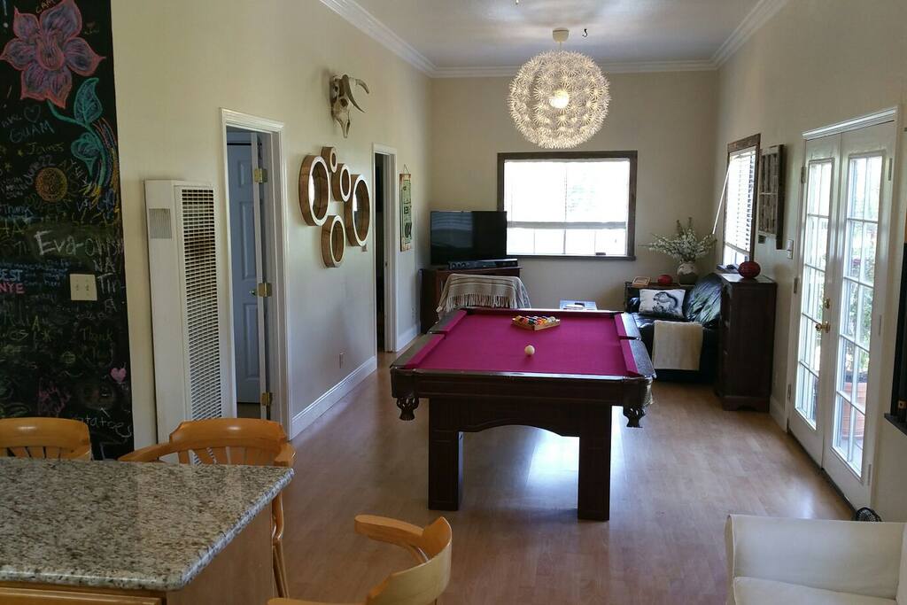 Pool table can be converted to a ping pong table, as well.