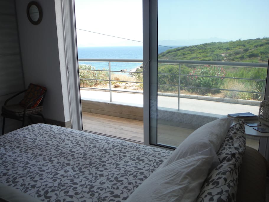 Sofa bed overlooking the Aegean Sea