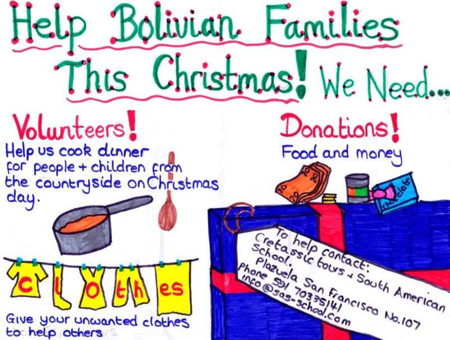 Myself (Bertha), my husband and our two children are raising money to feed over 100 families in Sucre for Christmas,
For the past three years we have been feeding families, as well as providing toys and clothes. And with the help of our friends from all over the world, we would like to again make Christmas special for the people from the countryside who live in poverty.
We are looking to at least replicate last year's achievements, when we provided 350 people with food, clothes and toys