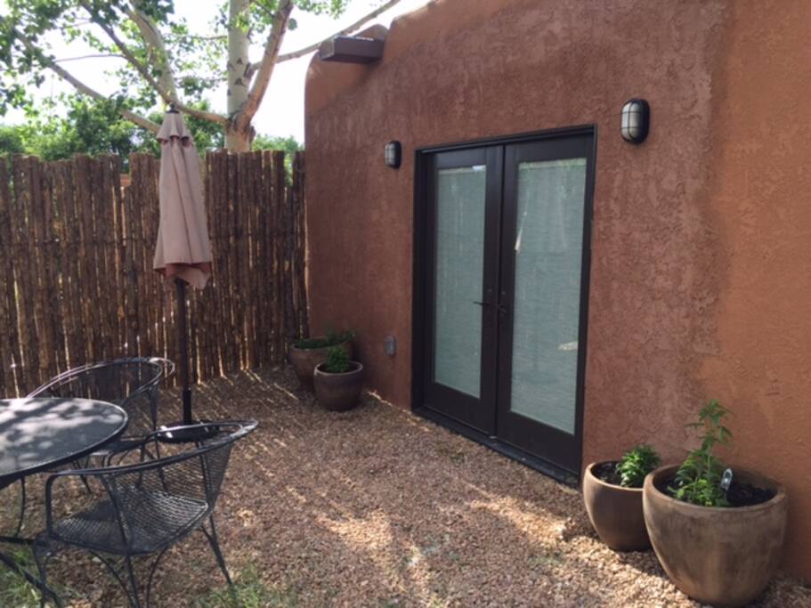 Front door out to private patio space.