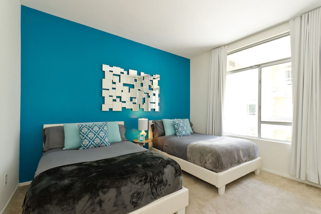 Double full size bed with pillow top mattress and 1500 thread count sheets