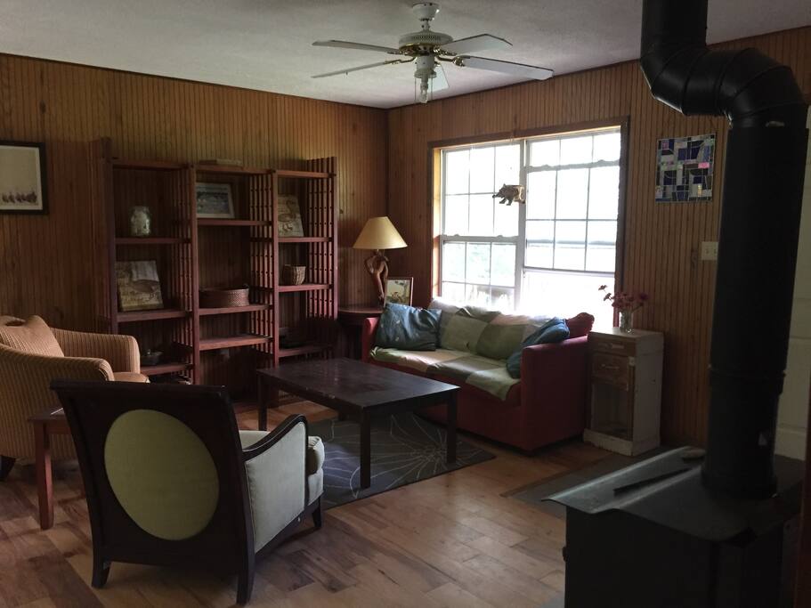 Living area, including wood stove