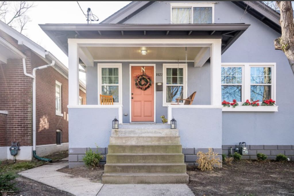 The front porch is perfect for sipping coffee in the morning.