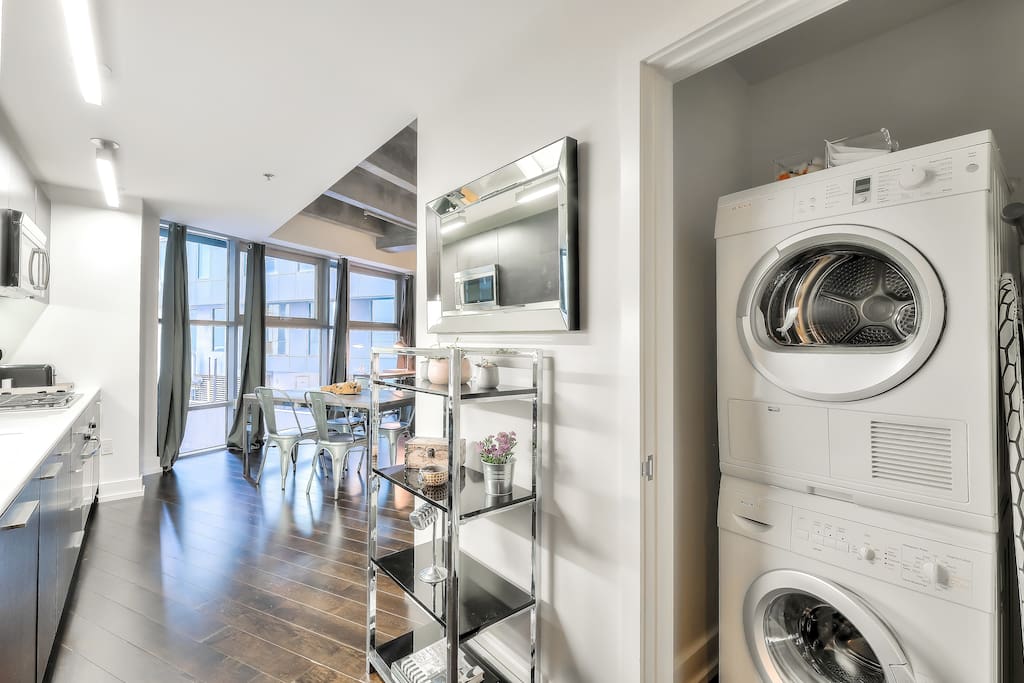 In-Flat Washer + Dryer (Detergent + Dryer Sheets Included)