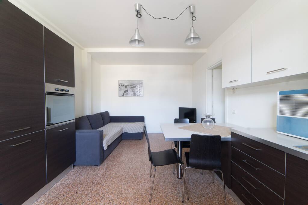 Large kitchen and living area
