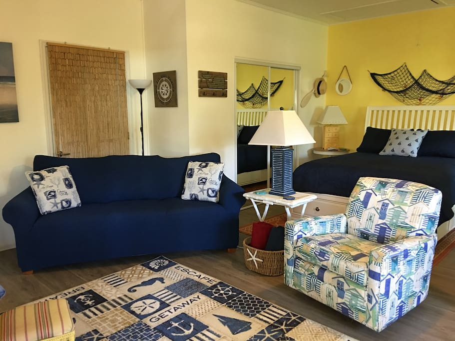 Relax in the spacious living room area.