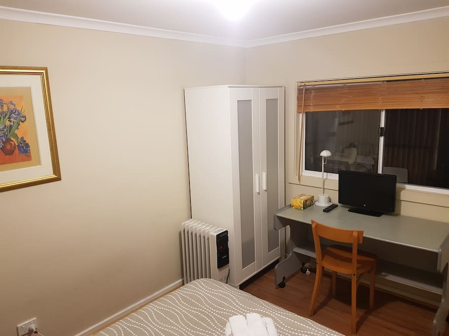 Desk, chair, tv, wardrobe, heater are all provided.