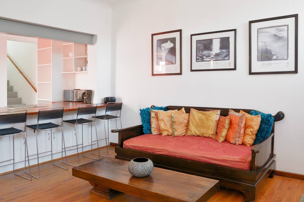 Open plan living room and kitchen. Also equipped with a personal safe