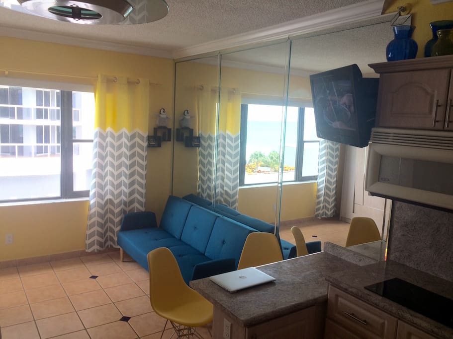 Sunny colors, modern brand new furniture and accessories. Enjoy the view from every angle.