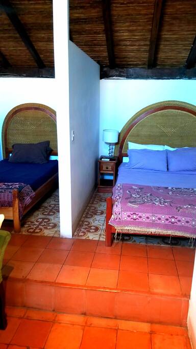 Queen bed and single bed