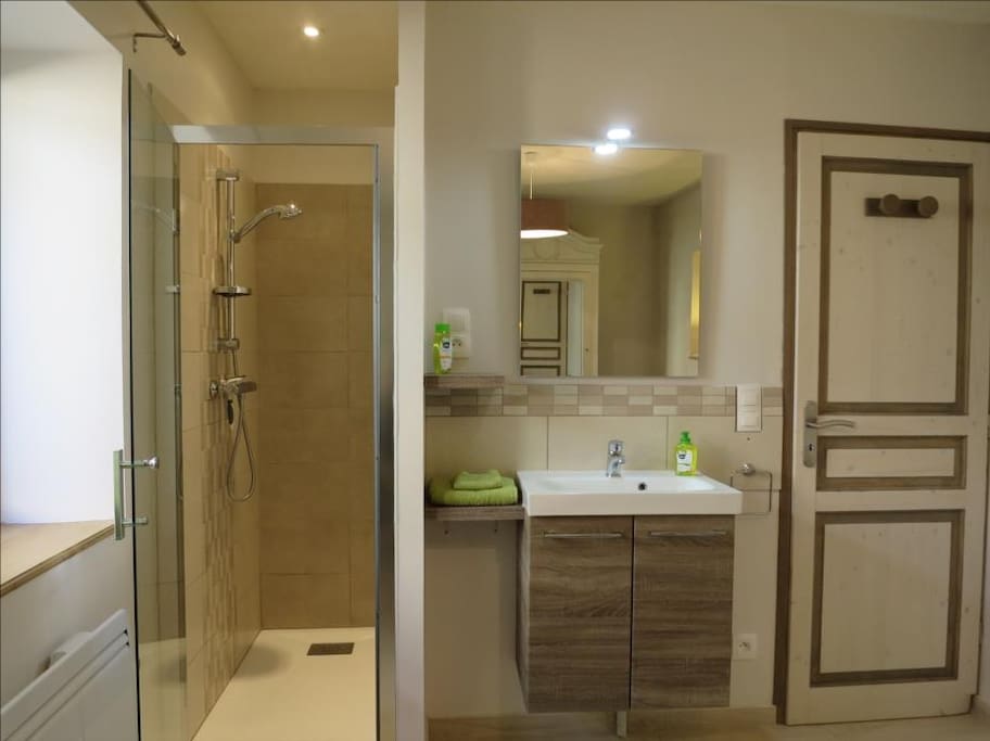 La salle d'eau : douche 80x120 et meuble vasque