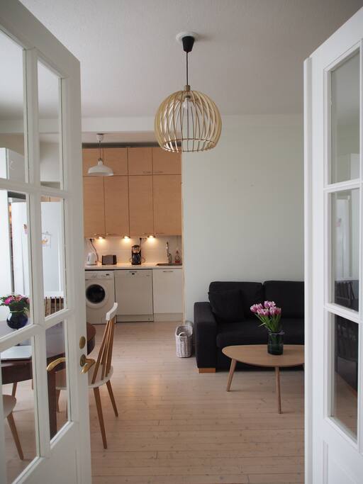 Rooms are divided with glass doors