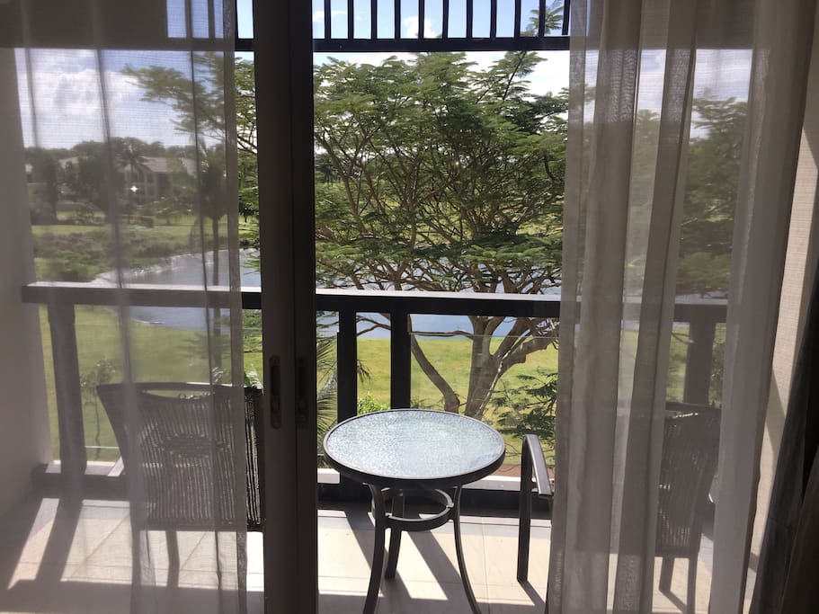 Balcony overlooking a private golf course