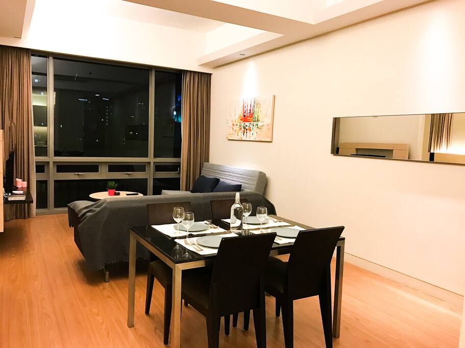 Spacious living room with sofa bed and sofa couch