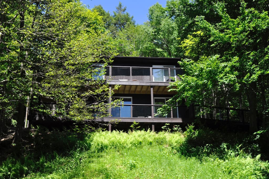 The Bearsville Hillside House is nestled into a hillside. It's like being in a treehouse!