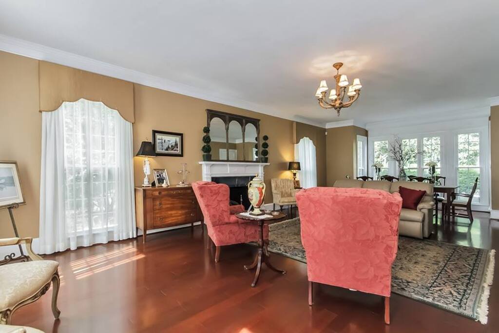 Bright and Cheery Living Room is a common space for all of our guests.