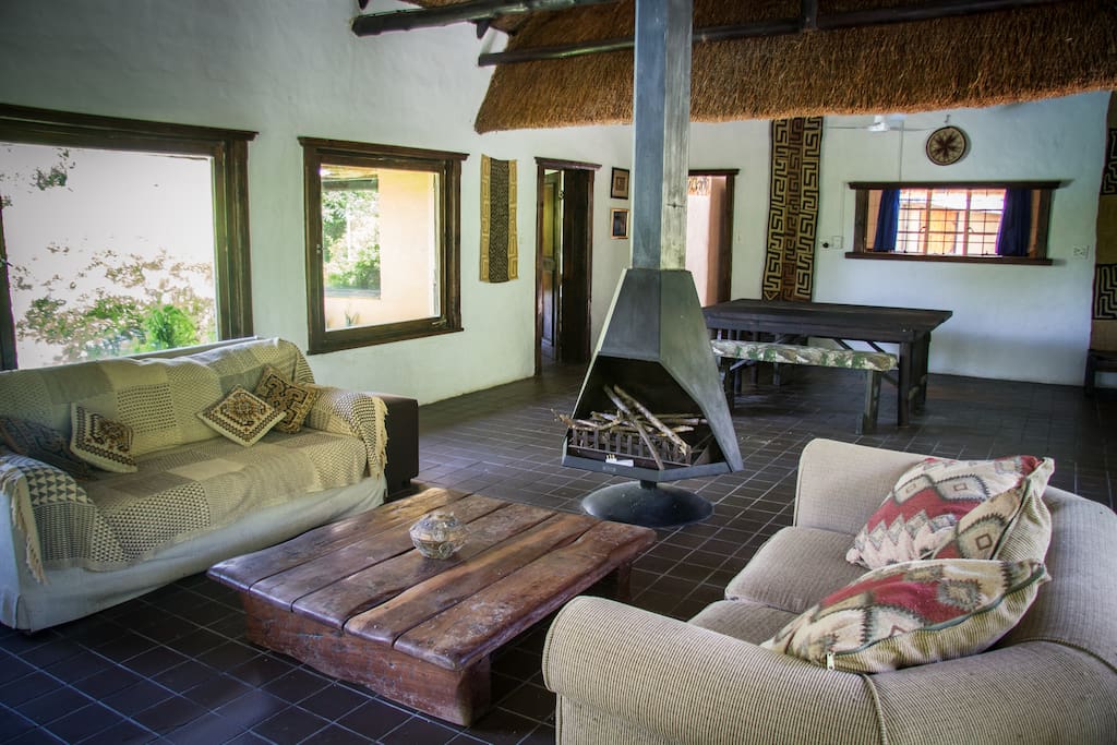 Large lounge and dinning space with fire place
