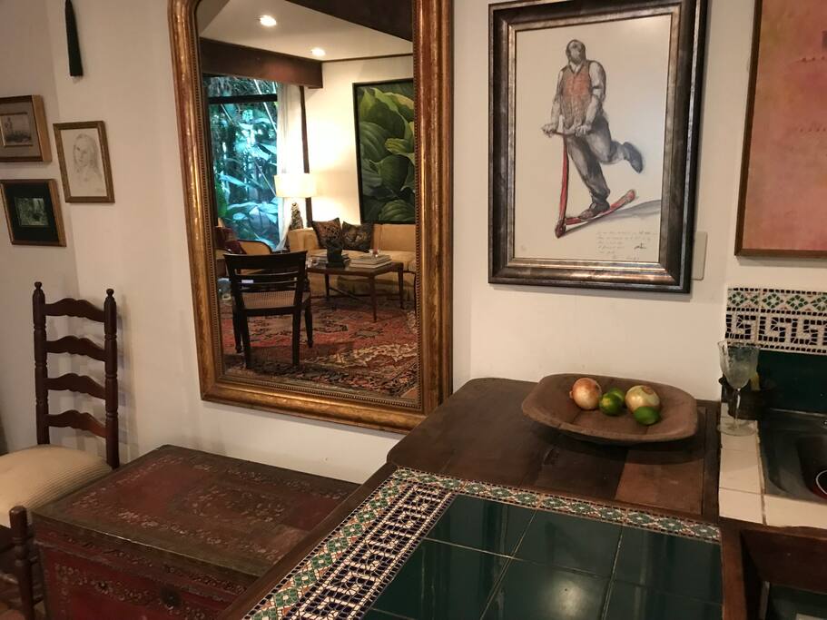 Reflection of living room and garden