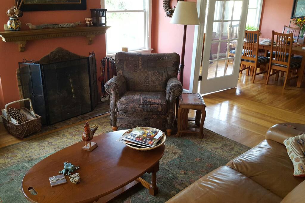 Living room with fireplace.